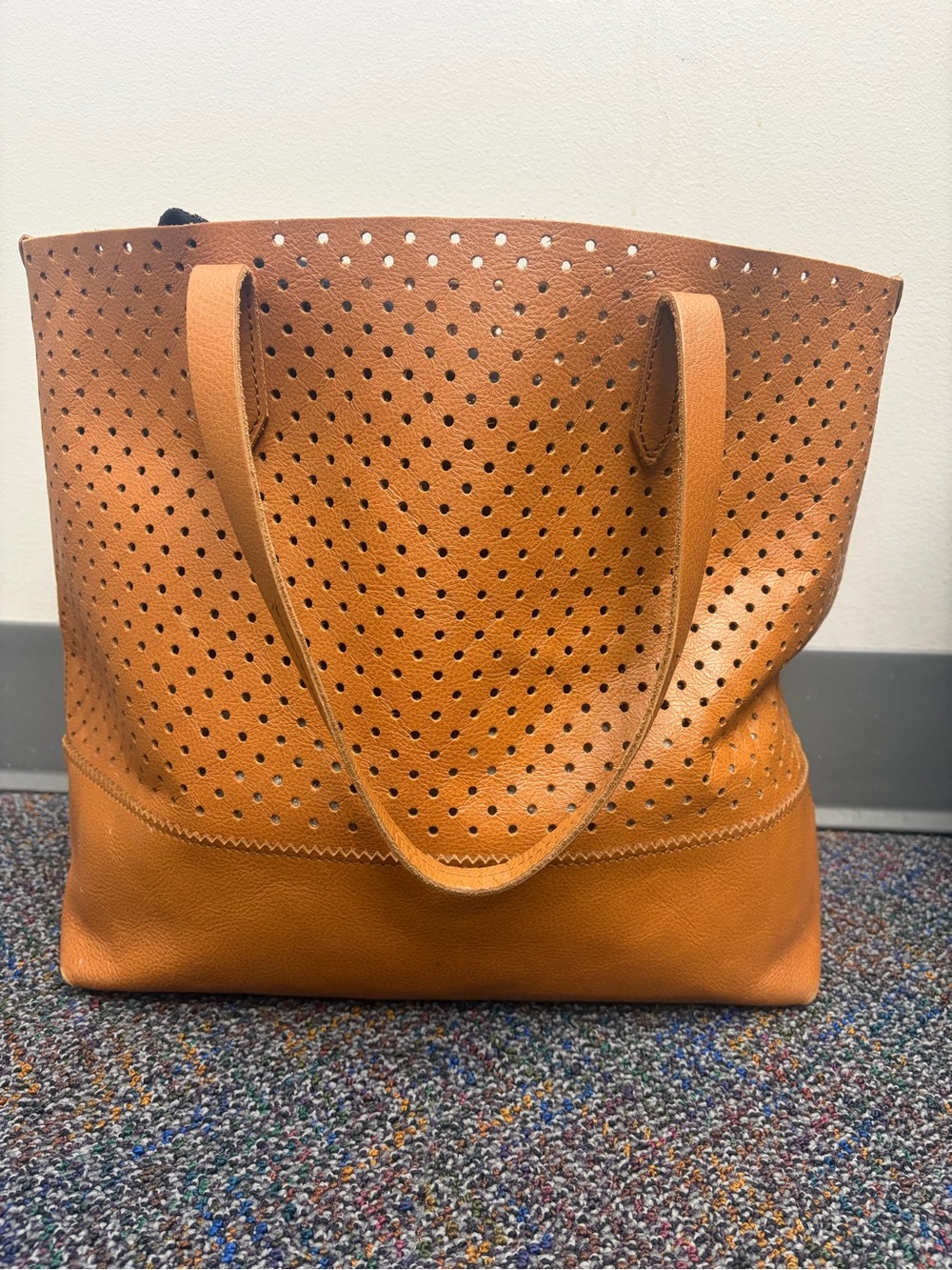 J. Crew Perforated Leather Tote Bag in Cognac